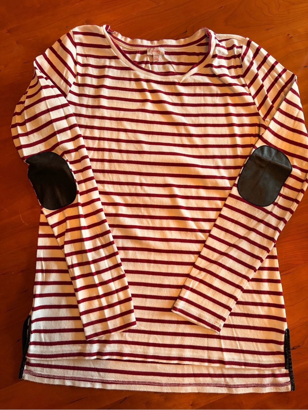 Pixley Red & White Striped Long-Sleeve Top with Black Elbow Patches